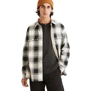 Madewell Quilted Easy Shirt-Jacket in Plaid Mens XLarge Black Long Sleeve